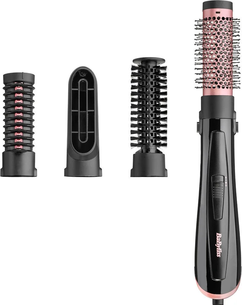 BaByliss ▫️ Escova de ar Perfect Finish – Penteados perfeitos, 3 acessórios para alisar, dar volume e modelar, 2 níveis de calor + ar frio, tecnologia iônica anti-frizz, AS126E