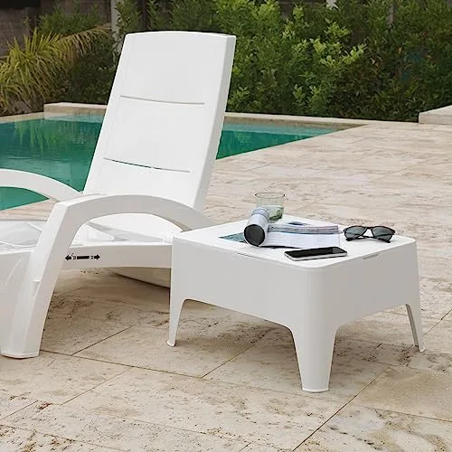 Shaf ▫️ SP Berner - Mesa Auxiliar Alaska - Leve, empilhável e resistente - Para uso no exterior - Com gaveta de arrumação - Fabricada em Espanha com plástico reciclado - 58 x 48 x 30 cm - Branca 2