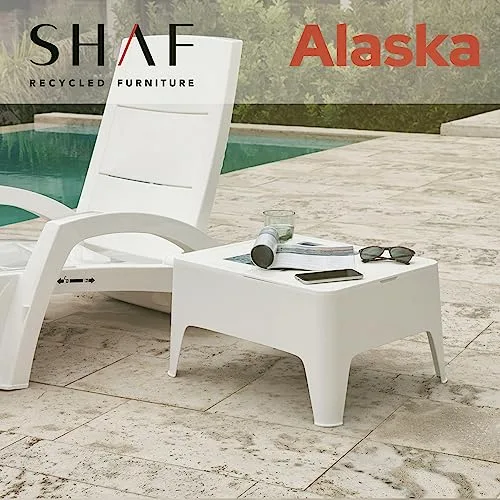 Shaf ▫️ SP Berner - Mesa Auxiliar Alaska - Leve, empilhável e resistente - Para uso no exterior - Com gaveta de arrumação - Fabricada em Espanha com plástico reciclado - 58 x 48 x 30 cm - Branca 4