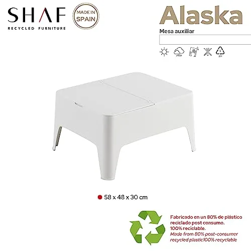 Shaf ▫️ SP Berner - Mesa Auxiliar Alaska - Leve, empilhável e resistente - Para uso no exterior - Com gaveta de arrumação - Fabricada em Espanha com plástico reciclado - 58 x 48 x 30 cm - Branca 5