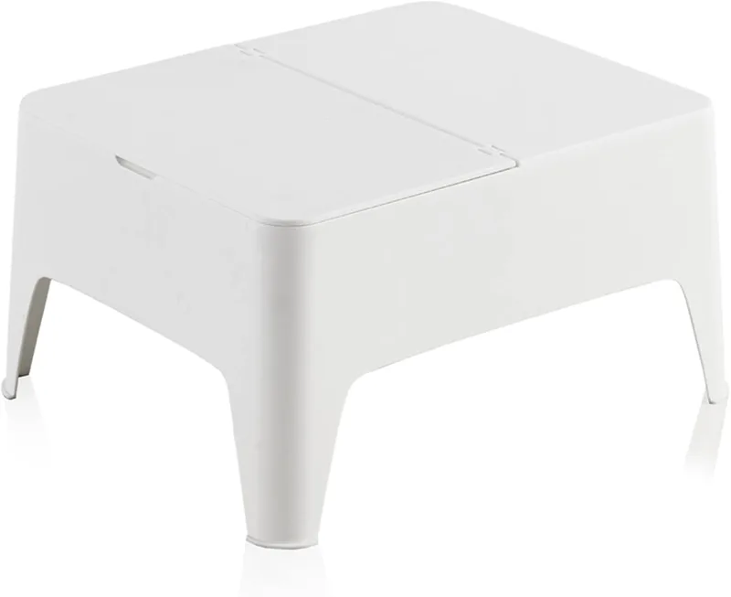 Shaf ▫️ SP Berner - Mesa Auxiliar Alaska - Leve, empilhável e resistente - Para uso no exterior - Com gaveta de arrumação - Fabricada em Espanha com plástico reciclado - 58 x 48 x 30 cm - Branca
