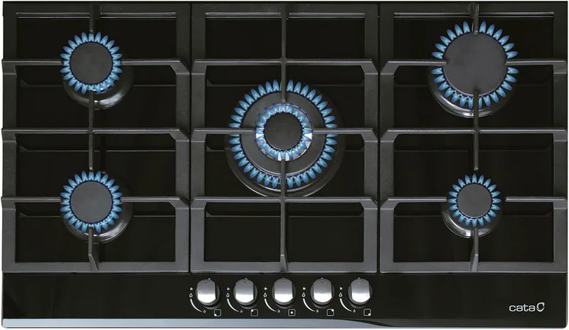 Cata ▫️ Placa de fogão a gás LCI 9041 BK 5 queimadores a gás Ignição eletrónica Grelhadores em ferro fundido Preparados para gás natural Largura 87 cm Alta potência 11kW Injectores incluídos Cor preta
