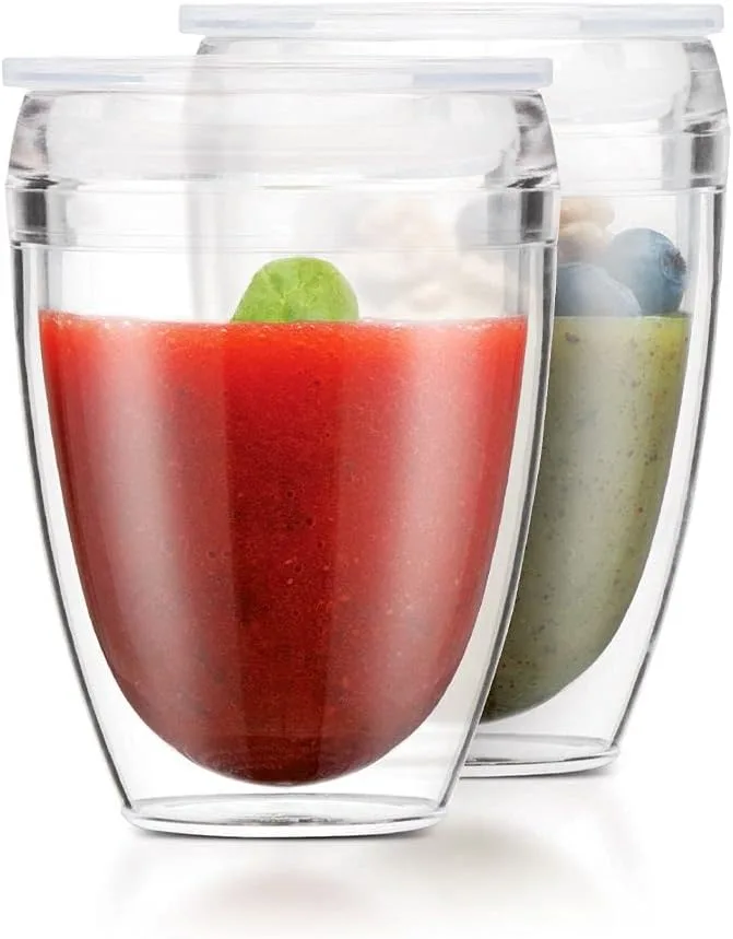 Bodum ▫️ Conjunto 2 gobelets - Pavina To Go - Par duplo de plástico - Fecho hermético - 30 cl - Transparente