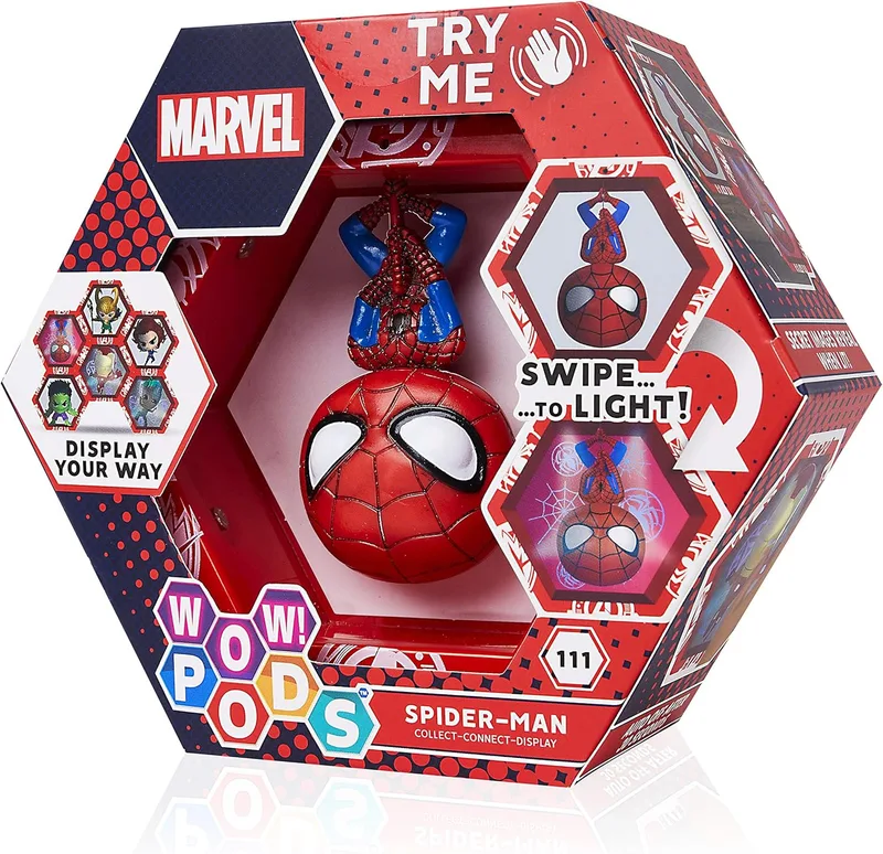 WOW! PODS ▫️ Coleção Marvel - Homem-Aranha - Figura colecionável com luz e sensor de movimento (Deqube 918MVL101604)