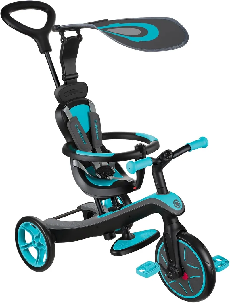 Globber ▫️ Explorer Trike 4 em 1 - Triciclo e bicicleta de equilíbrio «tudo num» para crianças dos 10 meses aos 5 anos, verde-azulado