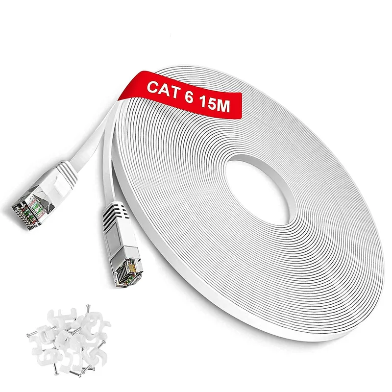 TBMax ▫️ Cabo Ethernet plano com 15 m de comprimento, cabo de rede Ethernet Cat6 RJ45 de alta velocidade, cabo LAN UTP para modem e router, cor branca