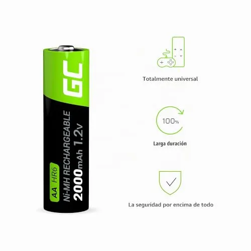 Green Cell ▫️ Baterias recarregáveis 2000 mAh 1,2 V [Conjunto de 4 unidades] Pilhas recarregáveis AA Ni-MH de baixa autodescarga, pré-carregadas, de alta capacidade HR6, recarregáveis e pré-carregadas 2