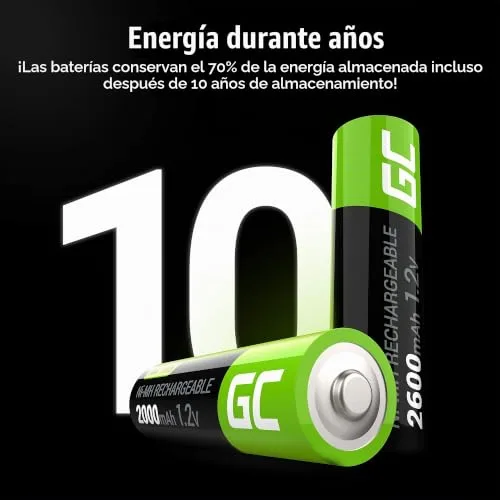Green Cell ▫️ Baterias recarregáveis 2000 mAh 1,2 V [Conjunto de 4 unidades] Pilhas recarregáveis AA Ni-MH de baixa autodescarga, pré-carregadas, de alta capacidade HR6, recarregáveis e pré-carregadas 3