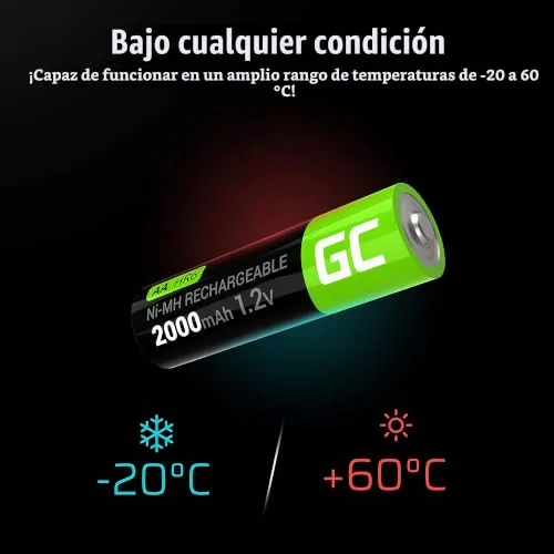 Green Cell ▫️ Baterias recarregáveis 2000 mAh 1,2 V [Conjunto de 4 unidades] Pilhas recarregáveis AA Ni-MH de baixa autodescarga, pré-carregadas, de alta capacidade HR6, recarregáveis e pré-carregadas 4