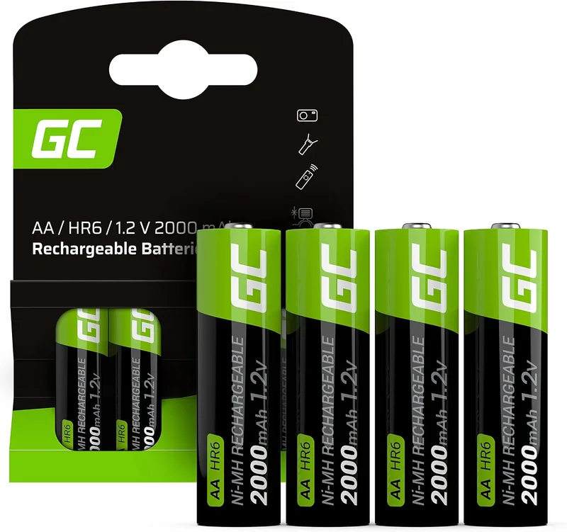 Green Cell ▫️ Baterias recarregáveis 2000 mAh 1,2 V [Conjunto de 4 unidades] Pilhas recarregáveis AA Ni-MH de baixa autodescarga, pré-carregadas, de alta capacidade HR6, recarregáveis e pré-carregadas
