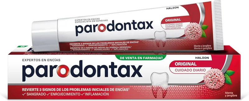 Parodontax ▫️ Pasta de dentes Herbal Original, Ajuda a travar e prevenir o sangramento das gengivas, sabor a menta e gengibre, 75 ml | Pasta de dentes com flúor, sangramento das gengivas, menta e gengibre, uso diário, gengivas sensíveis, controlo da placa bacteriana, 75 ml