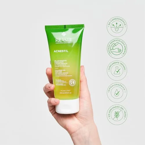 Rilastil ▫️ Acnestil Gel, Gel de Limpeza Anti-imperfeições e Hidratante, Limpa sem ressecar, com pantenol, ceramidas e ácido hialurónico, para peles mistas ou oleosas com tendência acneica – 200 ml (embalagem de 2) 7