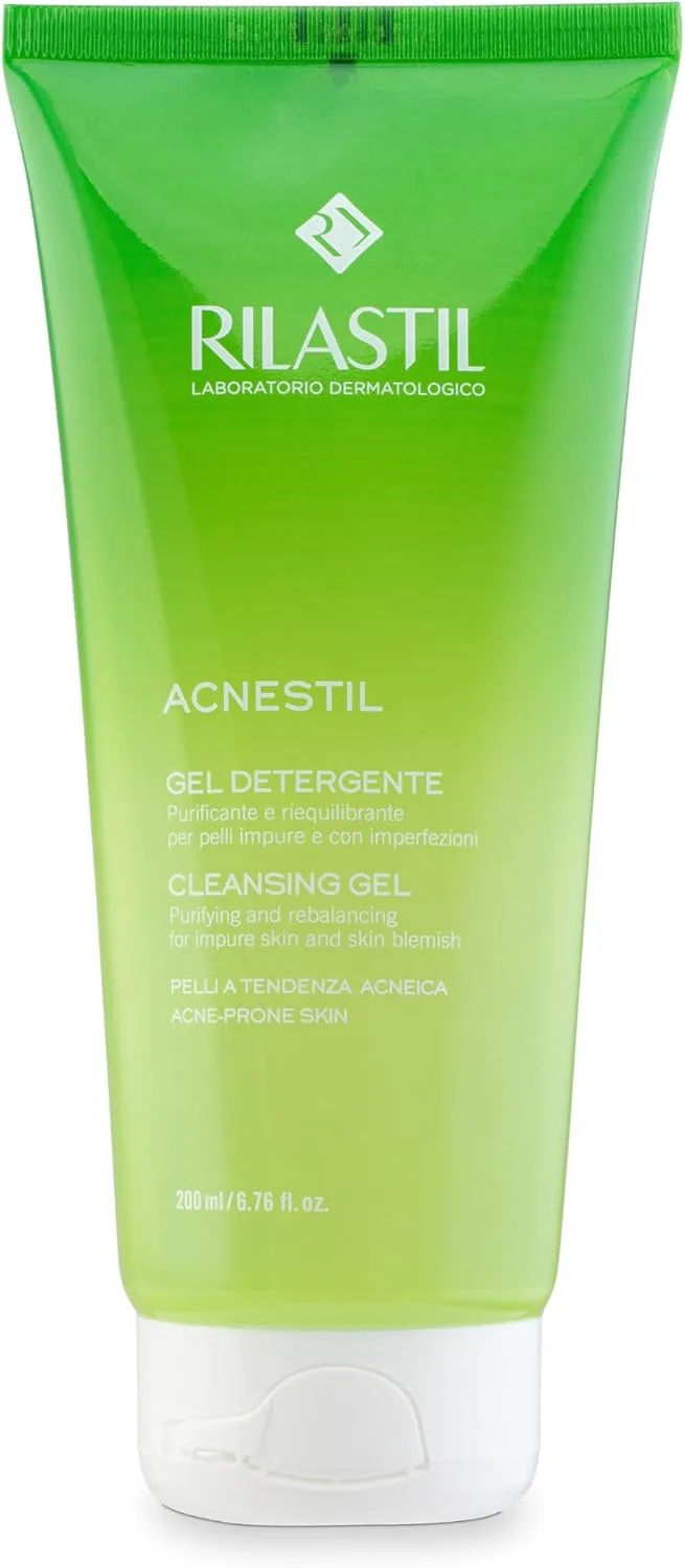Rilastil ▫️ Acnestil Gel, Gel de Limpeza Facial Anti-imperfeições para Pele Oleosa e com Tendência Acneica, Limpa os Poros sem Secar a Pele com Pantenol, Ceramidas e Ácido Hialurónico, Sem Sabão - 200 ml