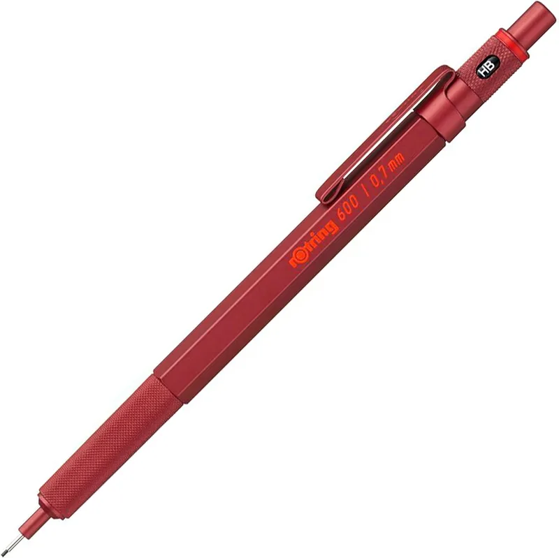 Rotring ▫️ Portaminas 600 | HB 0,7 mm | Corpo em metal vermelho | Cilindro hexagonal