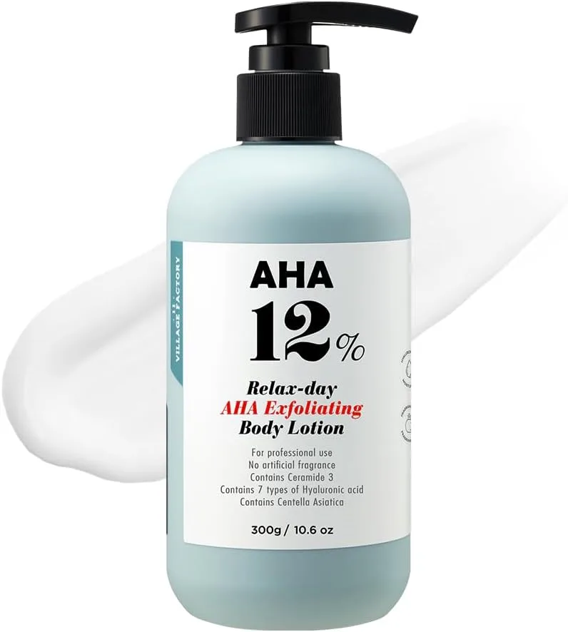 VILLAGE11FACTORY ▫️ VILLAGE 11 FACTORY Loção Corporal com Ácido Glicólico AHA 12% (300g) Fórmula Esfoliante e Rejuvenescedora, Remove suavemente as células mortas da pele, Sem Fragrância, Sem Parabenos (Loção Corporal AHA)