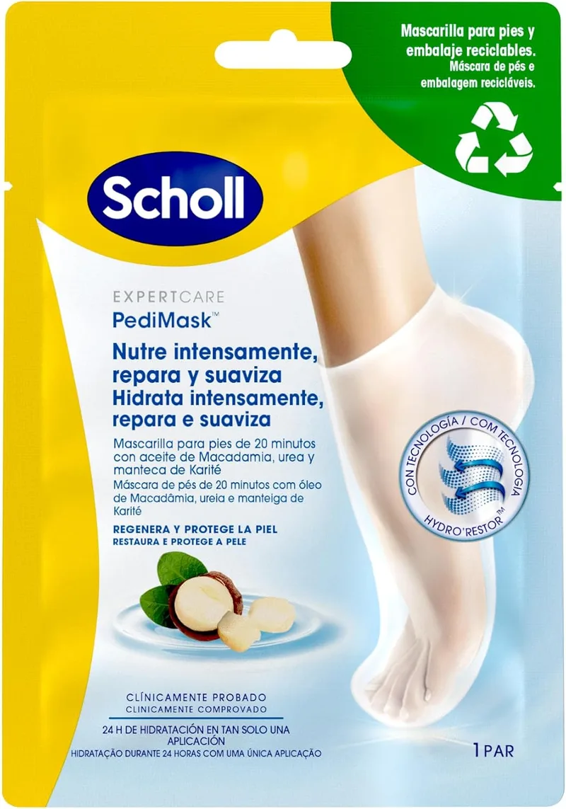 Dr. Scholl's ▫️ Scholl Máscara Nutritiva para os Pés, Hidratação Intensa em 20 Minutos – 1 Par (2 Máscaras)