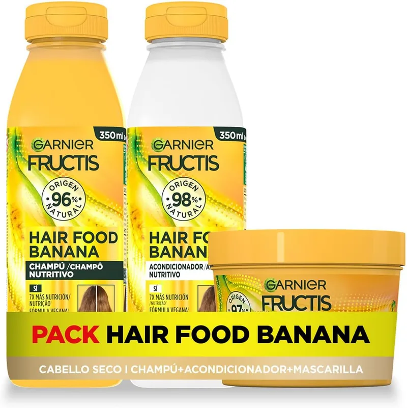 Garnier ▫️ Fructis Hair Food Banana: Champô, Condicionador, Máscara, Conjunto de 3