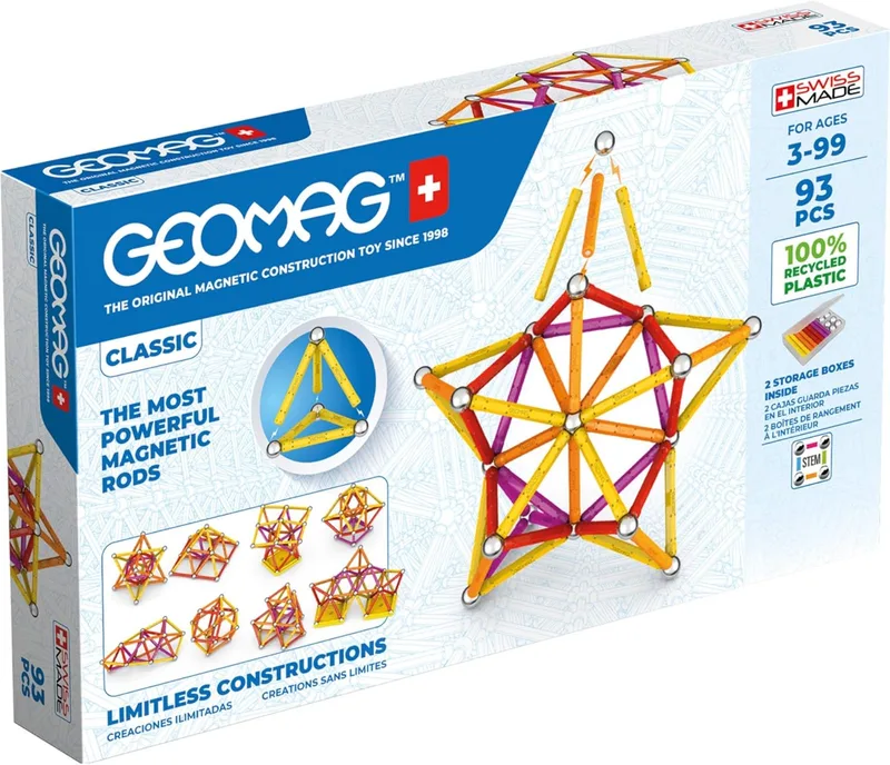 Geomag ▫️ Classic - 93 Peças - Blocos de construção magnéticos para crianças - Linha Verde - Brinquedos educativos em plástico 100% reciclado
