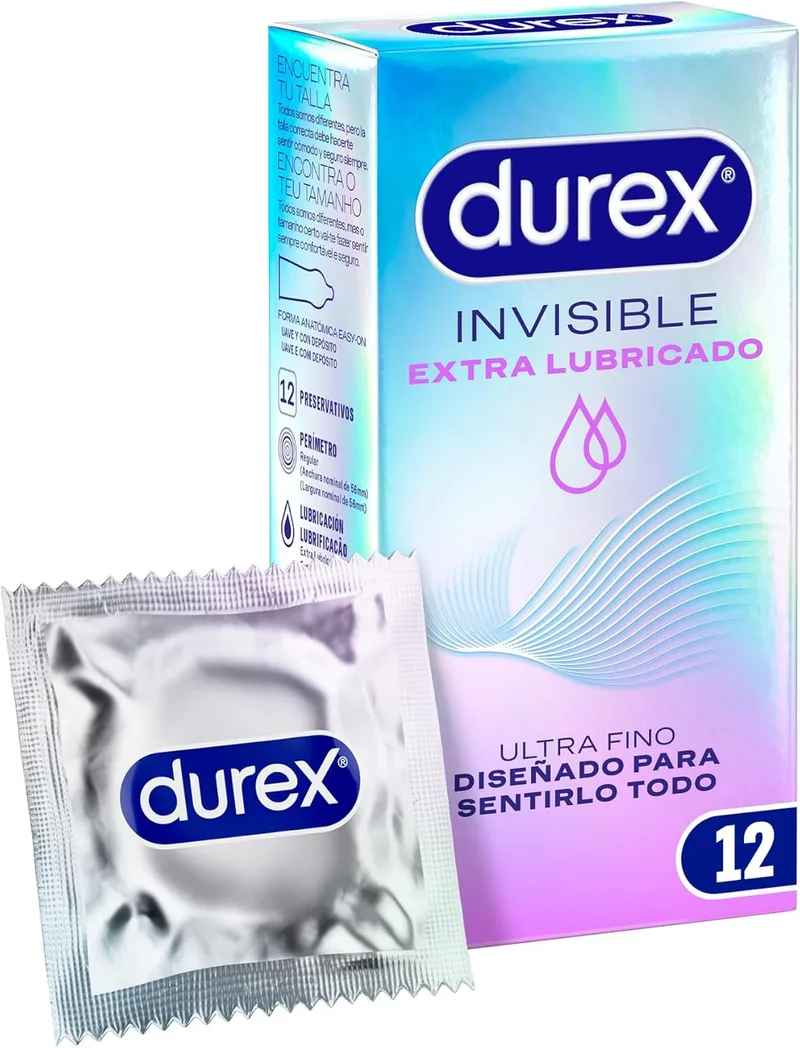 Durex ▫️ Preservativos Invisible Extra Lubrificados, Super Finos para Maximizar a Sensibilidade, os mais finos *- 12 preservativos