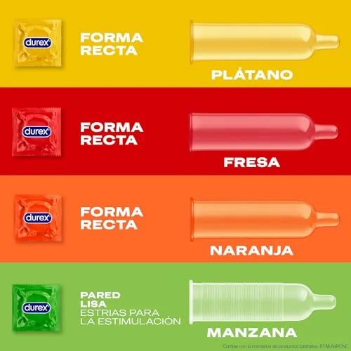 Durex ▫️ Preservativos «Saboréame», Sabores a Fruta para uma Diversão Extra, Morango, Banana, Laranja e Maçã, 12 preservativos 4