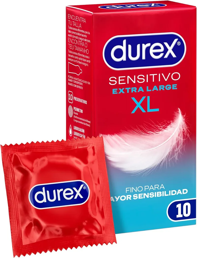 Durex ▫️ Preservativos Soft Sensitive para Sensação Extra Tamanho Xl - Branco, 10 unidades