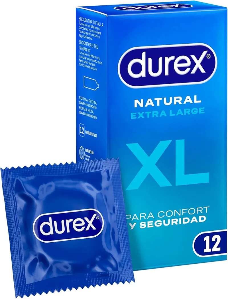 Durex ▫️ Preservativos Natural XL, para conforto e segurança, 12 x XL Preservativos extra grandes