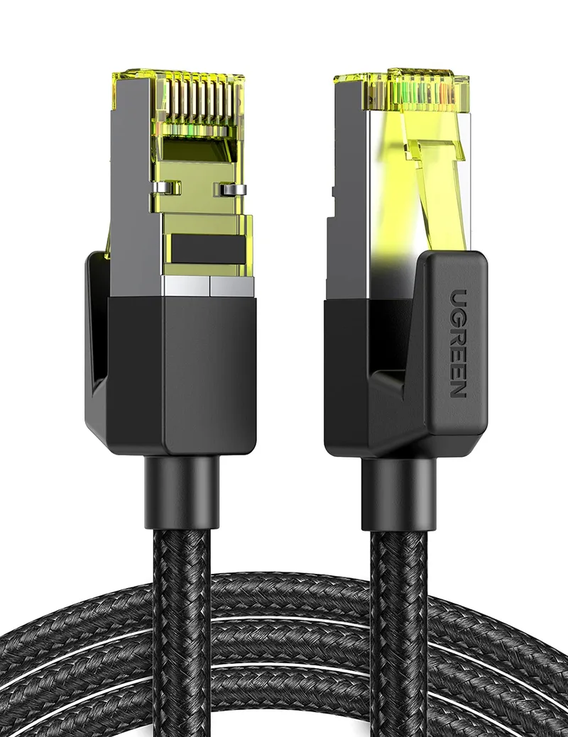 UGREEN ▫️ Cabo de rede LAN Ethernet 10 Gigabit, 600MHz Nylon Torcido com Conector RJ45 Compatível com PS5 Xbox X/S PC Macbook, Cat 7/6/5, 2 Metros
