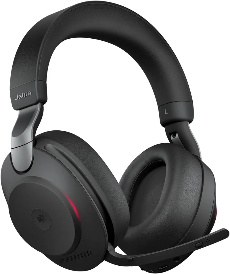 Jabra ▫️ Auscultadores estéreo sem fios com cancelamento de ruído Evolve2 85 - Certificação Microsoft Teams - Bateria de longa duração - Adaptador Bluetooth USB-C - Preto