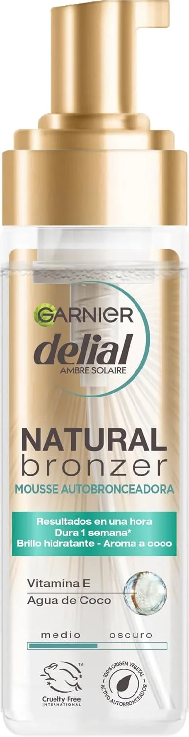 Garnier ▫️ DELIAL Mousse Autobronzeadora Natural Bronzer Adequada para Peles Sensíveis com Água de Coco Hidratante 200 ml