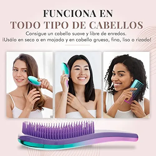 Lily England ▫️ Conjunto de escova para desembaraçar e pente anti-arranhões, em azul e lilás 2
