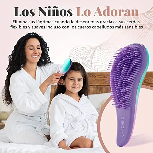 Lily England ▫️ Conjunto de escova para desembaraçar e pente anti-arranhões, em azul e lilás 3