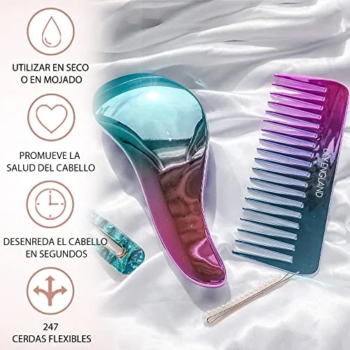 Lily England ▫️ Conjunto de escova para desembaraçar e pente anti-arranhões, em azul e lilás 4