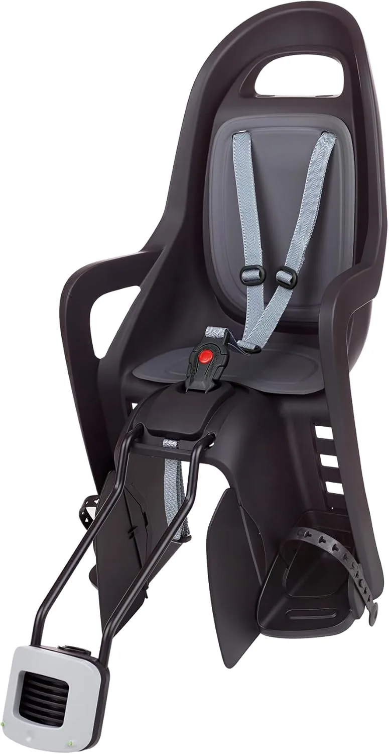 Polisport ▫️ Groovy Maxi 29 ″ Assento traseiro de bicicleta infantil - Assento de bicicleta infantil montado em quadro para 9 meses-6 anos, MAX 22 Kg, se encaixa em rodas de 29 ″ e quadros pequenos - preto / cinza escuro