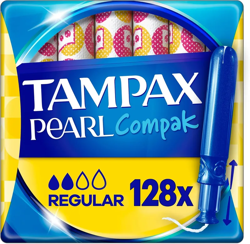 Tampax ▫️ Pearl Compak Regular Tampons with Soft Applicator, Pack of 128, 3 em 1 Proteção anti-fugas, conforto e fácil inserção