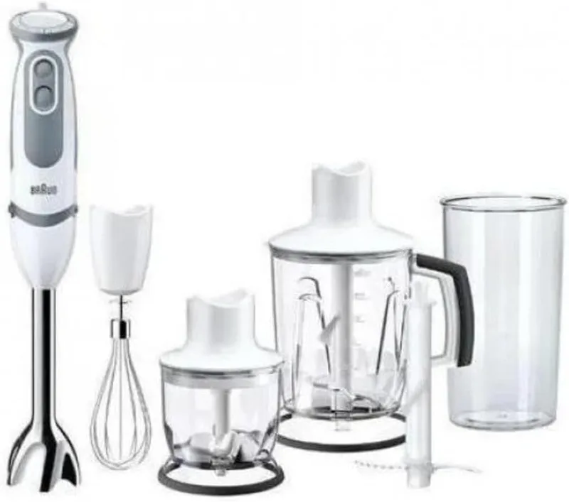 Braun ▫️ Minipimer 5245 Batedora de Mão, 1000 W, 21 velocidades, função turbo, proteção anti-salpicos, Powerbell Plus, copo medidor, varas, mini-picador, batedora de copo, lâmina para picar gelo, branco