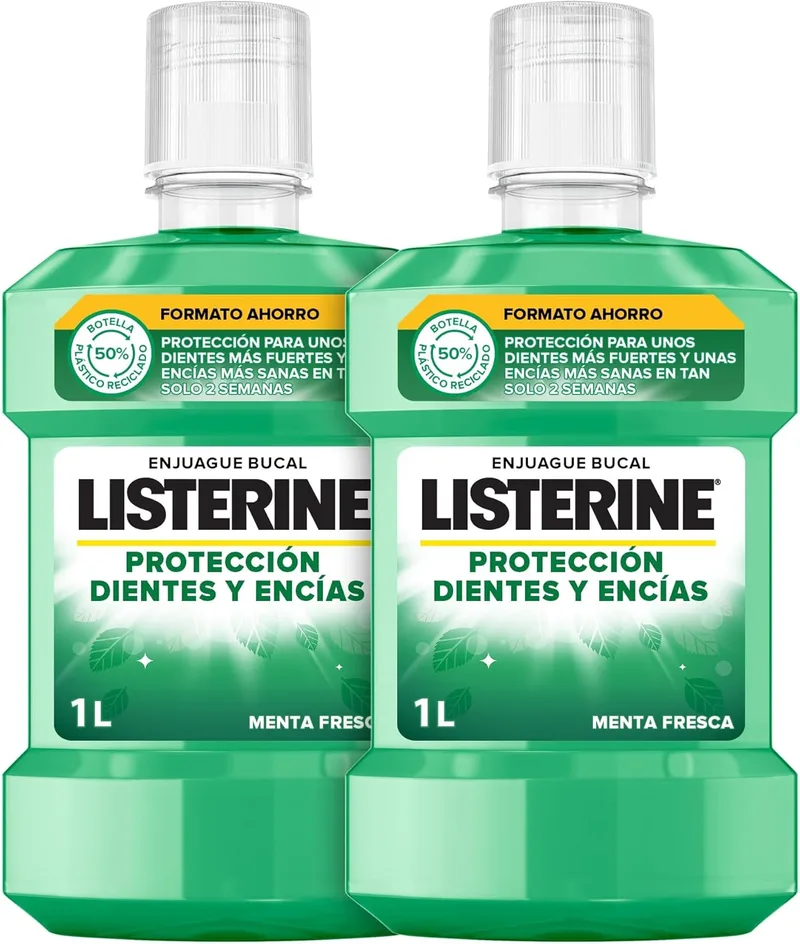 Listerine ▫️ Proteção para Dentes e Gengivas (embalagem de 2 x 1 L), elixir bucal com flúor, elixir bucal com 24 horas de proteção, elixir bucal para um hálito fresco duradouro.