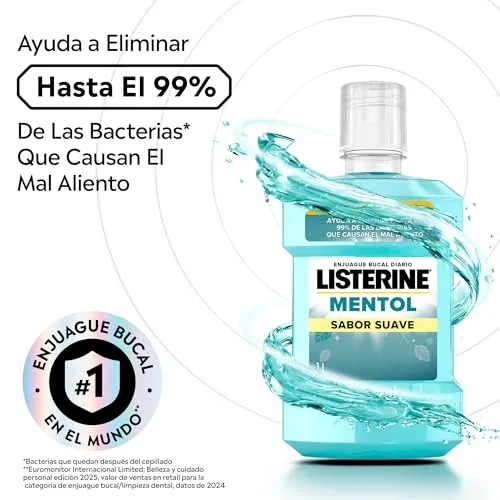 Listerine ▫️ Mentol, Enxaguante Bucal Sem Álcool, Menta Suave, Embalagem de 2 x 1 L 2