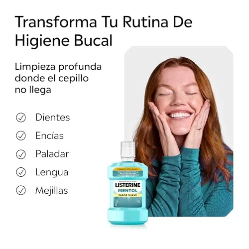 Listerine ▫️ Mentol, Enxaguante Bucal Sem Álcool, Menta Suave, Embalagem de 2 x 1 L 4