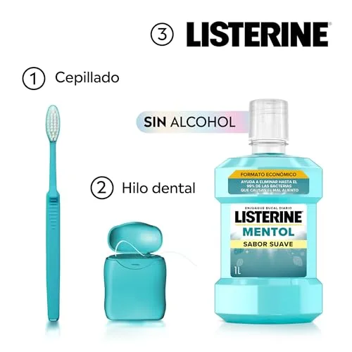 Listerine ▫️ Mentol, Enxaguante Bucal Sem Álcool, Menta Suave, Embalagem de 2 x 1 L 6