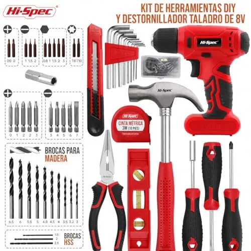 Hi-Spec ▫️ Conjunto de ferramentas com berbequim e aparafusadora sem fios de 8 V 2