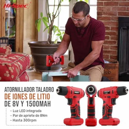 Hi-Spec ▫️ Conjunto de ferramentas com berbequim e aparafusadora sem fios de 8 V 3