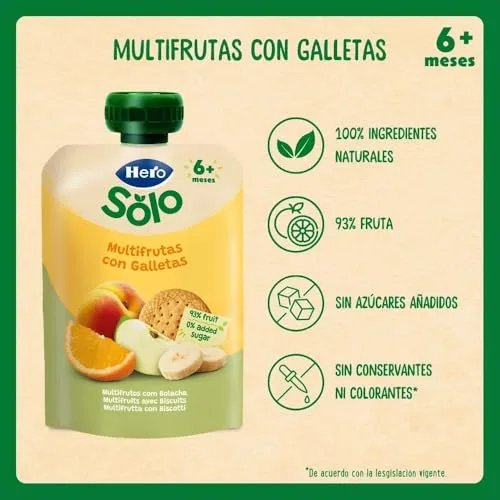 Solo ▫️ Hero Saquinhos Multifrutas com Bolachas para Bebés a partir dos 6 meses, 18 x 100 g 4