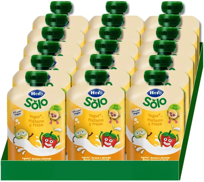 Solo ▫️ Hero My Snack Saquetas de Iogurte Grego com Sumos de Fruta e Bolachas - Para Bebés a partir dos 6 Meses - Embalagem de 18 x 100 g