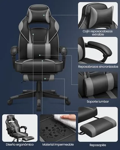 SONGMICS ▫️ Cadeira de escritório, ergonómica, apoio para os pés telescópico, 150 kg 4