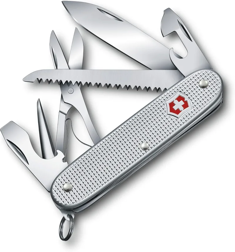 Victorinox Farmer X Alox Canivete multiusos com 10 funções, incluindo lâmina grande, serra para madeira e tesoura, cor prata