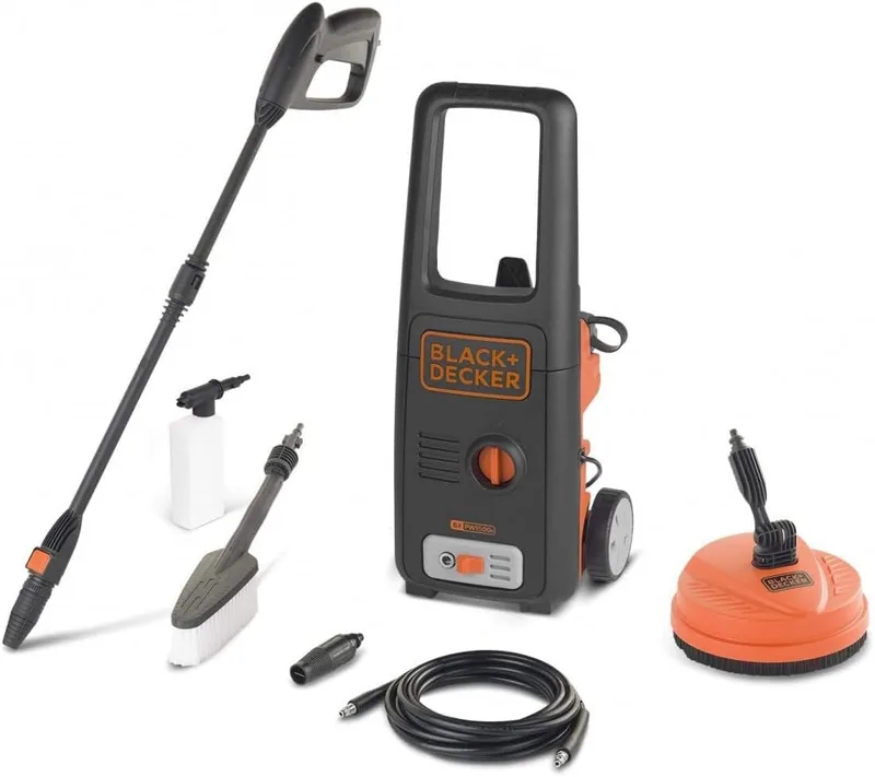 Black+Decker ▫️ Máquina de limpeza de alta pressão BXPW1500PE com Patio Cleaner e escova fixa (1500 W, 120 bar, 390 l/h)