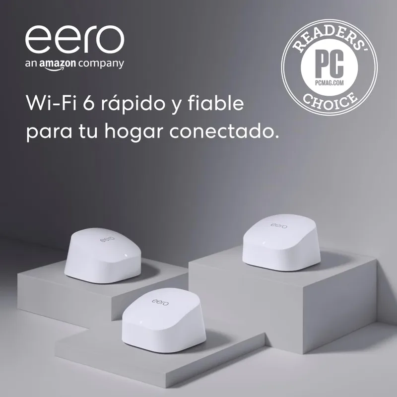 eero ▫️ Router Wi-Fi em rede em malha 6 da Amazon | Com Ethernet de 500 Mb/s, cobertura de 420 m² e capacidade para ligar mais de 75 dispositivos | pacote de 3, modelo de 2021