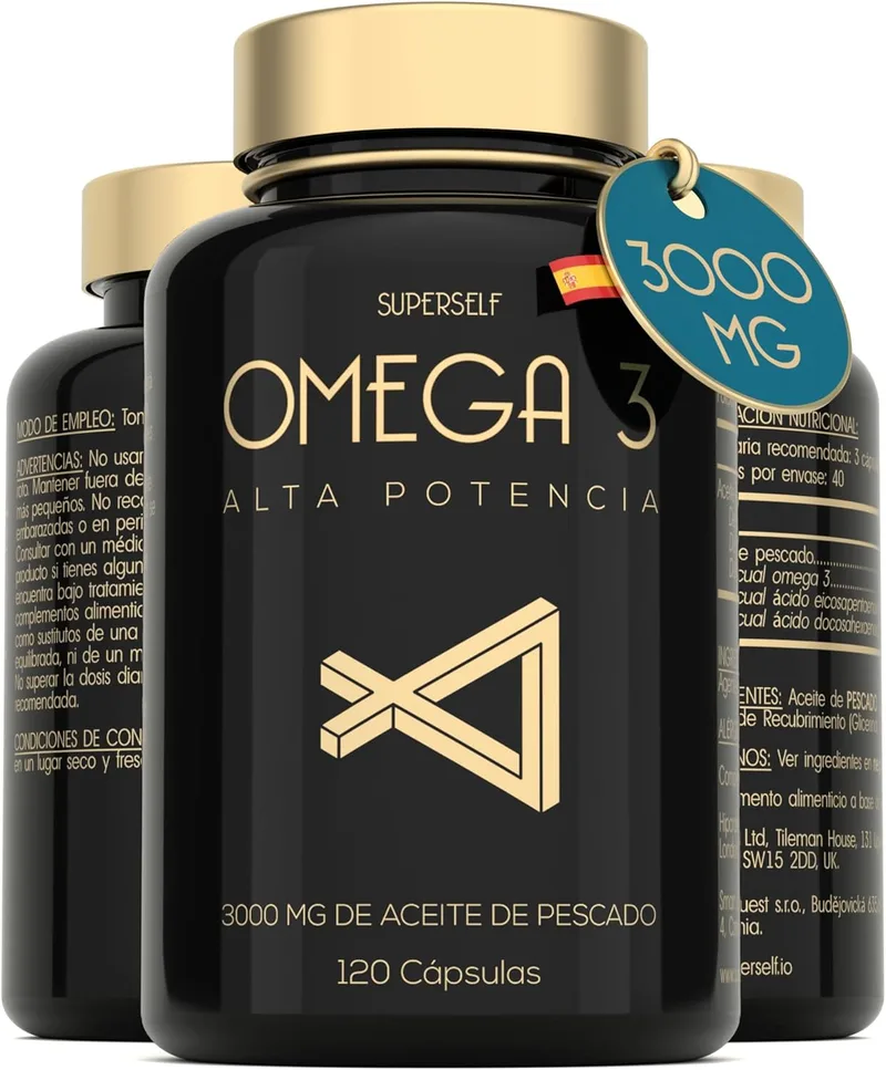 SuperSelf ▫️ Óleo de peixe ómega 3 - 3000 mg de potência tripla - 120 cápsulas moles | 990 mg de EPA + 660 mg de DHA - concentração máxima - Ómega 3 puro e sustentável de alta potência - Fáceis de engolir, sem sabor residual
