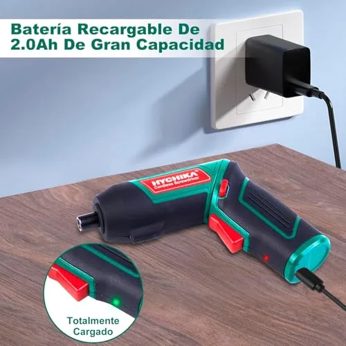 HYCHIKA BETTER TOOLS FOR BETTER LIFE ▫️ HYCHIKA Chave de fendas elétrica de 6 N·m, chave de fendas elétrica sem fios de 3,6 V com bateria de 2000 mAh (binário máximo de 6 N·m), luz LED, mandril magnético, cabo USB, 20 acessórios 4