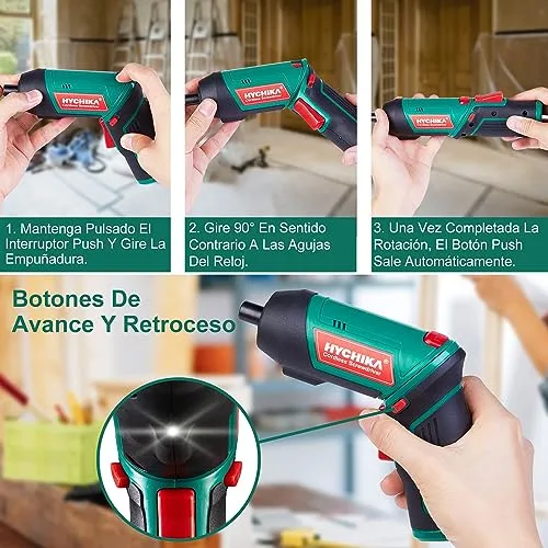 HYCHIKA BETTER TOOLS FOR BETTER LIFE ▫️ HYCHIKA Chave de fendas elétrica de 6 N·m, chave de fendas elétrica sem fios de 3,6 V com bateria de 2000 mAh (binário máximo de 6 N·m), luz LED, mandril magnético, cabo USB, 20 acessórios 5